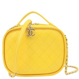 Chanel  Vanity Case Quilted Calfskin Crumpled Leather Crossbody Bag Yellow